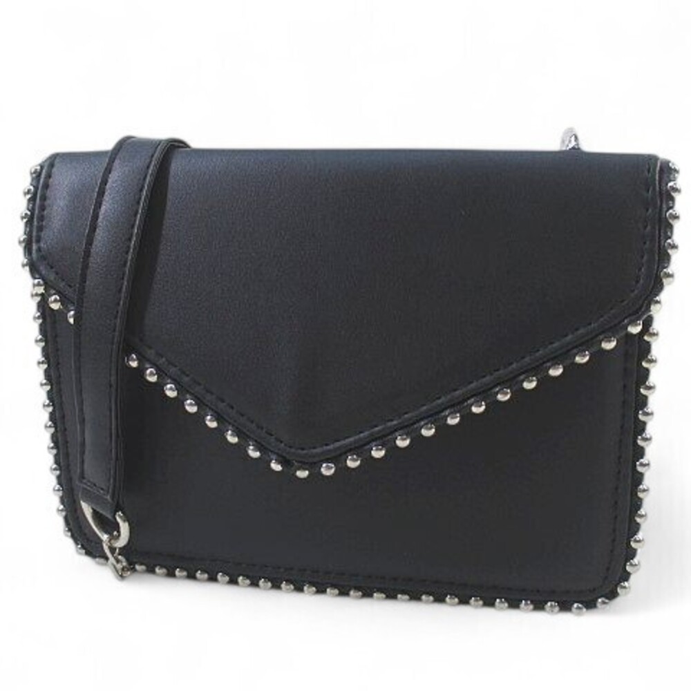Spray Chain Shoulder Bag Studded Black Leather